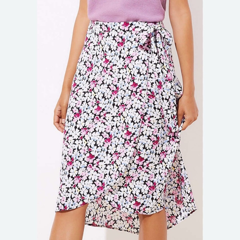 Loft NEW Floral Blue Purple White Beach Resort Wrap Garden symmetrical Skirt